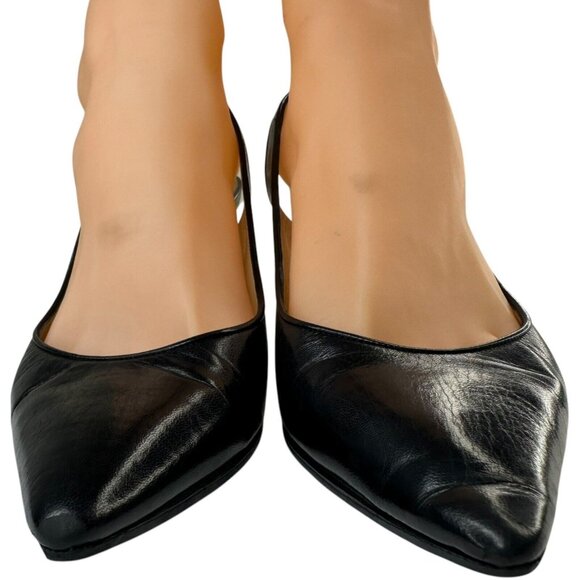 Chanel Shoes Slingback Heel Pumps Size 36/5.5 Black Leather Slip-On Pointed Toe - Picture 3 of 16
